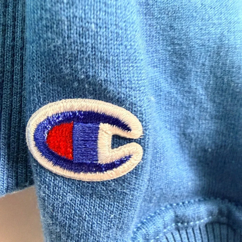 Champion Crewneck Sweatshirt Blue Green Logo Fleece‎ GF535 Mens Medium